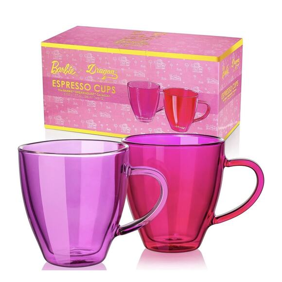 Barbie X Dragon Glass Coffee Mugs, Pink & Magenta Double Wall Lot of 4 NEW - Picture 6 of 6
